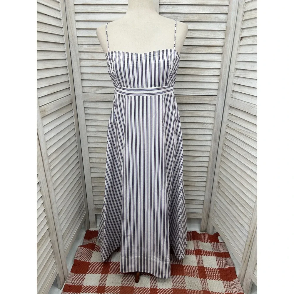 NEW J.Crew Striped Maxi Dress 20T Blue White Women Tall Cotton Coastal Sundress